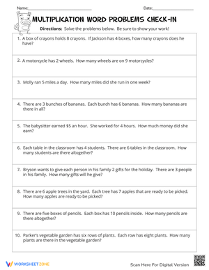 Multiplication Word Problems Check-In