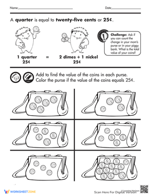 Coin Purse Counting Worksheet
