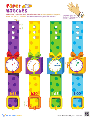Fun Telling Time Play Watches Worksheet