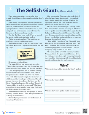 The Selfish Giant: Reading Comprehension