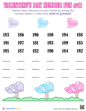 Valentines Day Numbers Worksheet