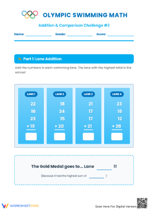 Grade 1 Olympic Addition — Printable No-Prep Worksheet