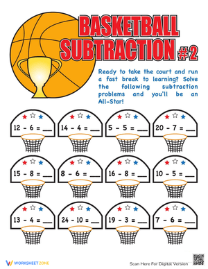 Basketball Subtraction Practice Worksheet