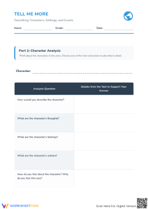 Printable Character, Setting & Event Analysis | Grade 4