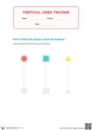 Printable Vertical Line Tracing Worksheet | Preschool ELA