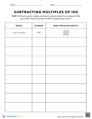 Subtracting Multiples of 100 Worksheet