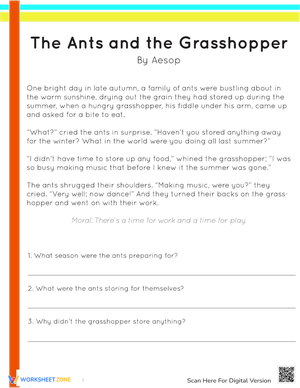 The Ants and the Grasshopper Worksheet