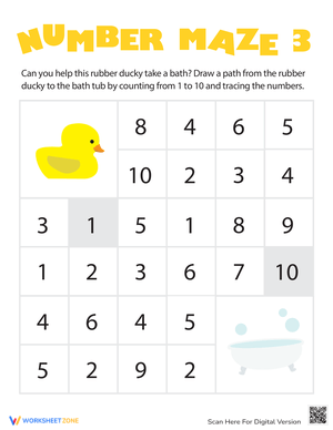 Duck Number Maze Worksheet