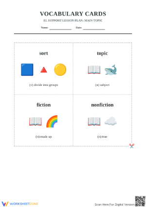 Printable Main Topic Vocabulary Cards | Grade 1 ELA