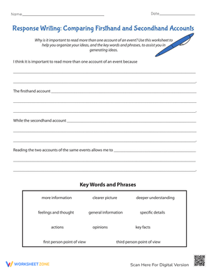 Comparing Accounts Writing Worksheet
