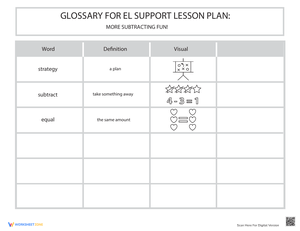 Subtraction Glossary Worksheet