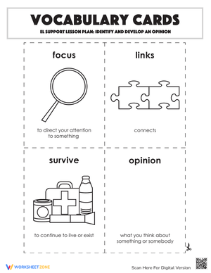 Vocabulary Cards: Identify and Develop an Opinion