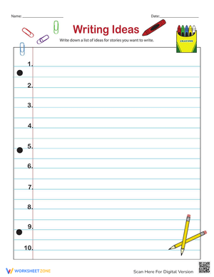 Creative Writing Ideas List Worksheet