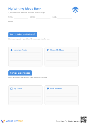 Printable Writing Ideas Bank Worksheet | Grade 4-5 Aligned