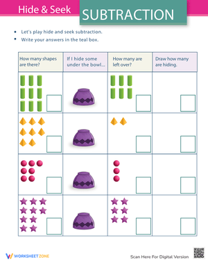 Hide 'N Seek Subtraction Worksheet