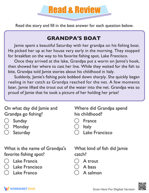 Reading Comprehension: Grandpa's Boat Worksheet