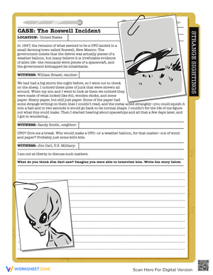 Reading Comprehension: Roswell Story Worksheet