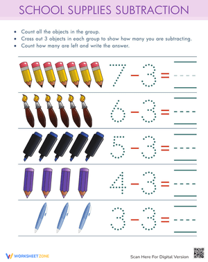 Subtract Three Practice