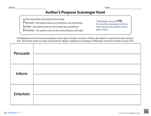 Author's Purpose Scavenger Hunt