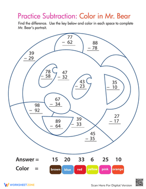 Subtraction Color by Number: Fun Math