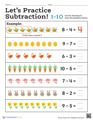 Subtraction Practice: Subtract 1-10