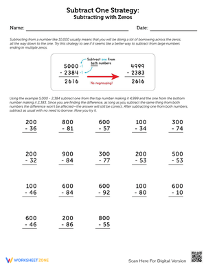 Subtract One Strategy with Zeros