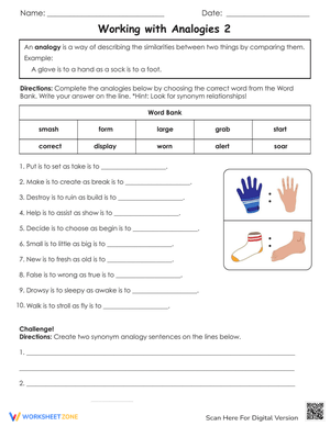 Working with Analogies Worksheet