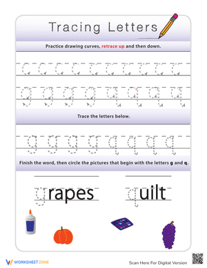 Grapes and Quilts! Letter Tracing Fun