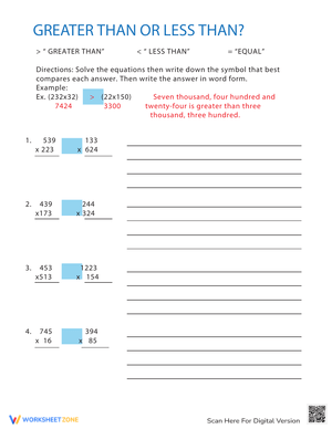 Greater or Less Than Worksheet: Comparing Numbers