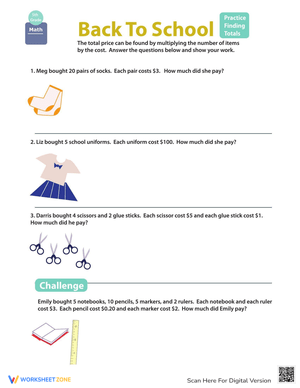 Money Math Practice: Finding Totals Worksheet