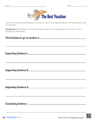 The Best Vacation Writing Worksheet: Creative Prompts