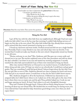 Point of View: Being the New Kid Worksheet