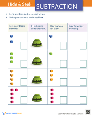 Hide 'n' Seek Subtraction Worksheet: Math Fun