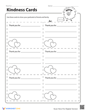 Kindness Cards Worksheet: Spreading Positivity