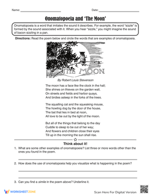 Onomatopoeia and the Moon Worksheet: Language Arts