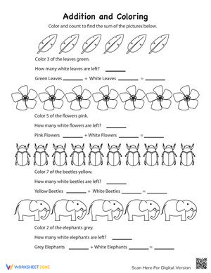 Addition and Coloring Worksheet: Math Fun