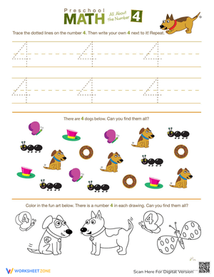 Preschool Number 4 Worksheet: Early Math Skills