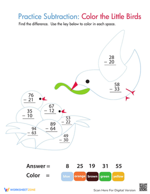 Subtraction Color by Number: Math Fun
