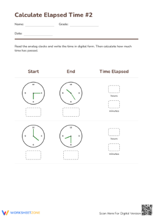 Grade 2 Elapsed Time — Printable No-Prep Worksheet