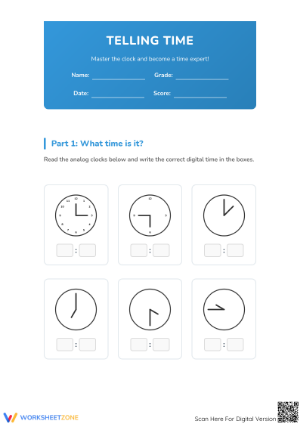 Printable Grade 2 Telling Time Worksheet | Essential Math