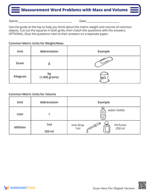 Measurement Word Problems: Mass & Volume