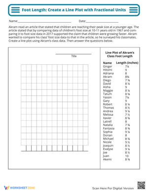 Create a Line Plot with Foot Length Worksheet