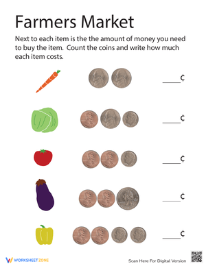 Farmers Counting Coins Math Worksheet