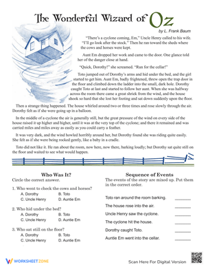 Wizard of Oz Reading Comprehension Worksheet