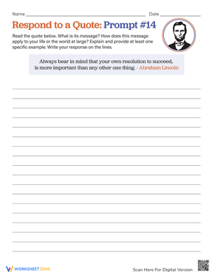 Respond to a Quote Prompt Writing Worksheet