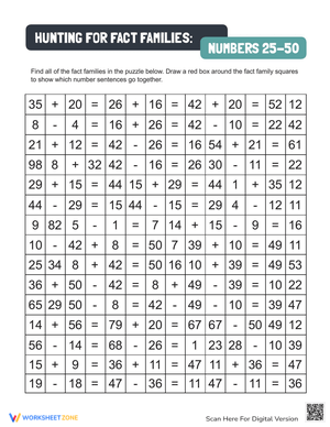 Hunting for Fact Families Math Worksheet