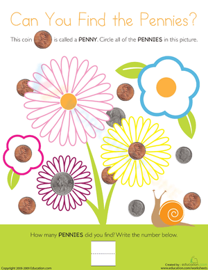 Find and Count Pennies Worksheet for Kids