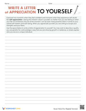 Write a Letter of Appreciation to Yourself Worksheet