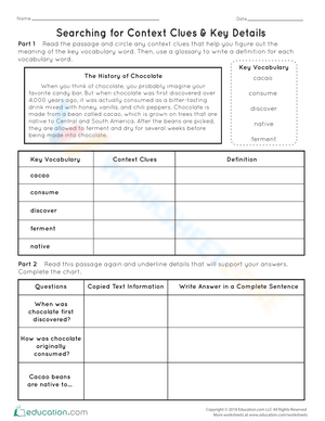 Searching for Context Clues Worksheet