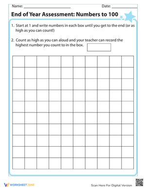 End of Year Assessment: Numbers to 100 Worksheet
